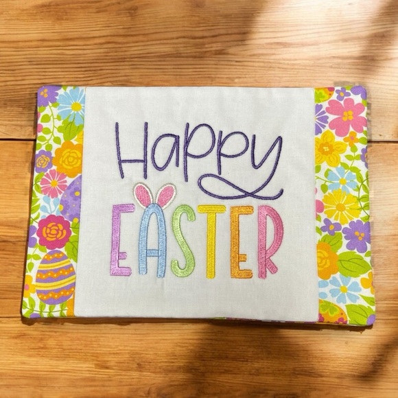 Hand Crafted Easter Placemat Snack Mat Cotton Embroidered Pastel Happy Easter - Picture 11 of 11